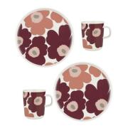 Marimekko - Unikko frukostset 4 delar 25 cl vit/mörk körsbär/laxrosa