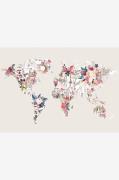 Malerifabrikken - Poster Worldmap flowers light - Beige - Posters - Fr...