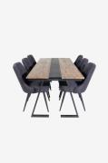 Venture Home - Matgrupp Jakarta med 6st matstolar Velvet Deluxe - Brun...