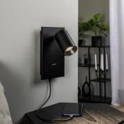 Arcchio spot Brinja, svart, metall, USB-C, strömbrytare