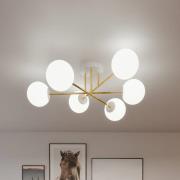 Euluna Taklampa Glassy, 6 lampor, vit/guld/opal