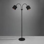 Reality Leuchten Tommy golvlampa, svart/guld, höjd 130 cm, 2-ljus tyg