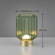 Reality Leuchten Lord LED-bordslampa, mässing/grön, höjd 19,5 cm, glas