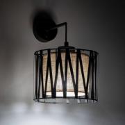 TK Lighting Harmony vägglampa, svart, naturlig jute, med strömbrytare