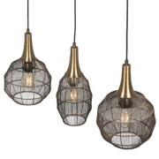 Trio Lighting Soraya hänglampa, 3 lampor, balk, metall, antik mässing