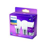 Philips LED-lampa E27 P45 4,3W 2 700 K opal 2-pack