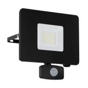 EGLO Utomhus LED-spot Faedo 3 med sensor, svart, 30 W