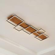 Lindby LED-taklampa Galad, svart, trä, 5 lampor, 140 cm