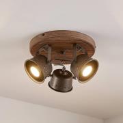 Lindby takspotlight Rubinjo, Ø 31 cm, 3 lampor, trä, GU10