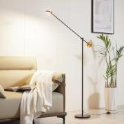Lucande LED-golvlampa Adomas, svart/guld, järn, dimbar