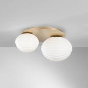 Eco-Light Ripple taklampa, guldfärgad/opal, 2-ljus