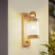 Lindby utomhusvägglampa Yrene, 20 cm, beige, sensor, ripple