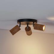 Luminex Nise taklampa, 3 lampor, rund, svart stål, trä
