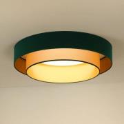 Duolla LED-taklampa Luneta, sammet grön/guld, Ø 60 cm, 3-stegs dimbar