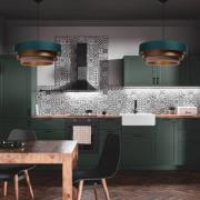 Maco Design Triniti hänglampa, grön/beige/koppar, Ø 60 cm, textil