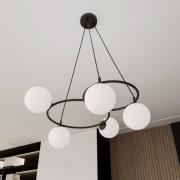 EMIBIG LIGHTING Libra vardagsrumslampa, opal/svart, Ø 70 cm, glas, 5 l...
