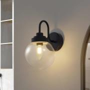 Lucande vägglampa Badolo, svart, glas, 25 cm hög, IP44