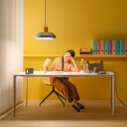 Stilnovo LED-hänglampa Trepiù, krom/gul, Ø 40 cm