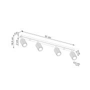 SOLLUX LIGHTING Carbon takspotlight, svart, längd 81 cm, aluminium, 4 ...