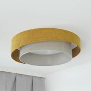 Duolla LED-taklampa Luneta S, chenille, senapsgul/grå, 3-stegs