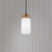 Lamkur Lighting Markus hänglampa, opalglas/ek, Ø 9,5 cm, E27