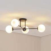 Euluna Taklampa Glassy, 4 lampor, korsformad, svart/opal