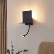 Lindby vägglampa Thorid, svart, USB, LED-läslampa, G9