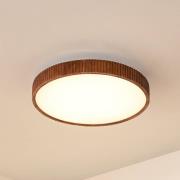 Lindby LED-taklampa Velua, vit/mörkt trä, CCT, Ø 50 cm