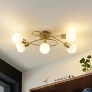 Lindby taklampa Elaina, 66cm, 5 lampor, mässingsfärgad, glas