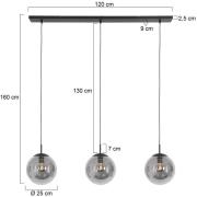 Steinhauer Bollique hänglampa, 3 lampor, lång, svart, glas