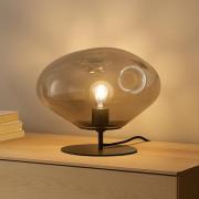 Lindby bordslampa Lelia, rökgrå, glas, metall, Ø 35 cm