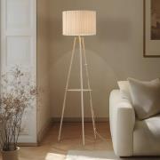 Lindby trebens golvlampa Libbie, 155 cm, linne, krämfärgad