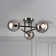 Lamkur Taklampa Malena, Ø 19 cm, rökgrå, glas/metall 3 lampor.