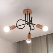 HELAM Taklampa Oxford, svart, trä, metall, 3 lampor, Ø 44 cm