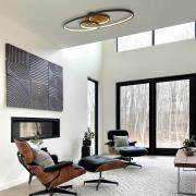 Globo LED-taklampa Tisha I, matt svart/trä, längd 85 cm