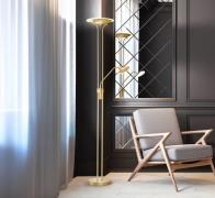 FISCHER & HONSEL LED-golvlampa Tallri mässing Höjd 180 cm 2 lampor CCT...