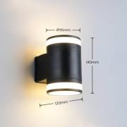 Reality Leuchten LED-utomhusvägglampa Cusco, svart, höjd 14 cm, IP44 G...