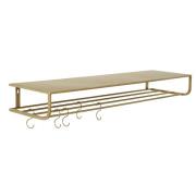 Nordal - Shelf, metal, gold, L, incl. 5 hooks