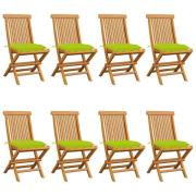 vidaXL Trädgårdsstolar med ljusgröna dynor 8 st massiv teak