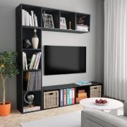 vidaXL Bokhylla/TV-bänk 3 delar set svart 180x30x180 cm