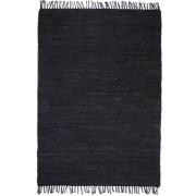 vidaXL Handvävd matta Chindi läder 80x160 cm svart