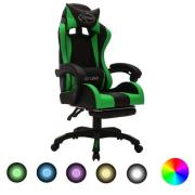 vidaXL Gamingstol med RGB LED-lampor grön och svart konstläder