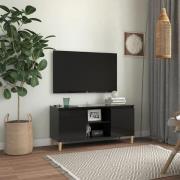 vidaXL TV-bänk med massiva ben svart högglans 103,5x35x50 cm