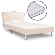 vidaXL Säng med memoryskummadrass beige tyg 90x200 cm