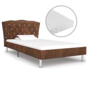 vidaXL Säng med madrass brun tyg 90x200 cm
