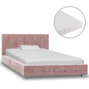 vidaXL Säng med madrass rosa sammet 90x200 cm