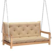 vidaXL Gungbänk med beige dyna 120 cm massiv teak