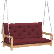 vidaXL Gungbänk med vinröd dyna 120 cm massiv teak