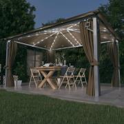 vidaXL Paviljong med gardin & ljusslinga LED 4x3m taupe aluminium