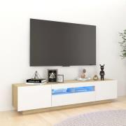 vidaXL TV-bänk med LED-belysning vit och sonoma-ek 180x35x40 cm